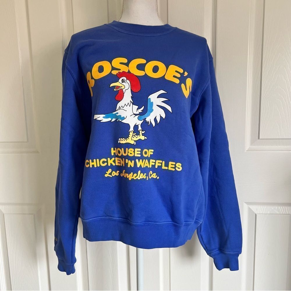 Madhappy Unisex Fleece Crewneck Roscoe’s Sweatshirt Blue NEW